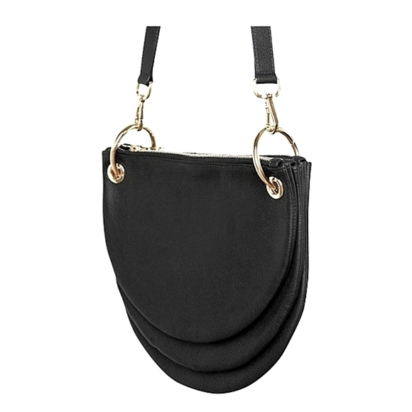 Crossbody Purse Black Leather Shoulder Bag Gold Hardware shoulder strap tote - Picture 8 of 13